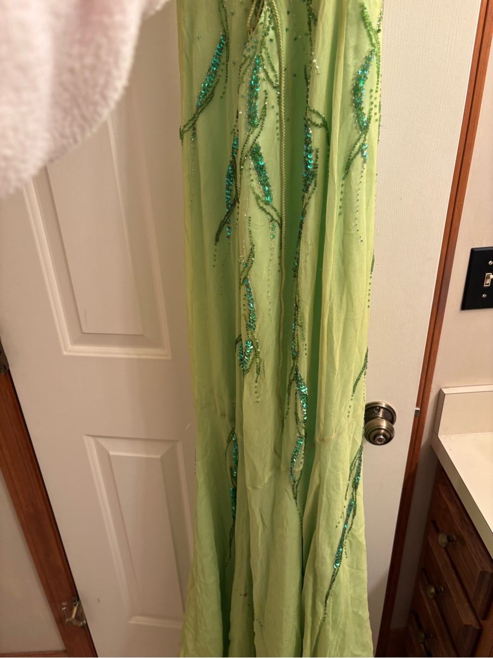 Silk Fairy Lime Green Beaded Maxi Dress with Floral Accents - Picture 6 of 15
